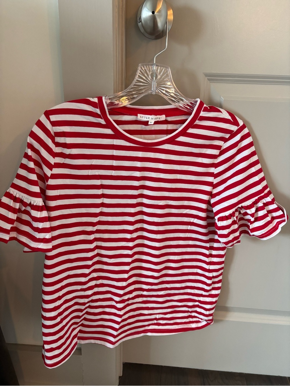 After Market Red & White Striped Ruffle Sleeve Tee from Tuckernuck